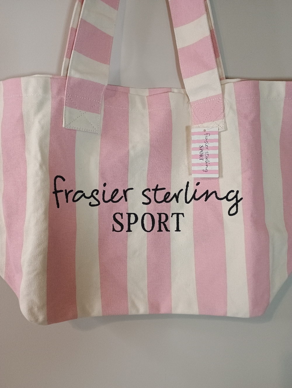 Frasier Sterling Sport Pink & White Striped Beach  Tote Bag - Picture 2 of 5